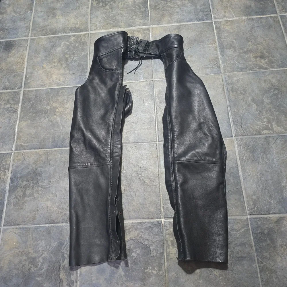 Wild Ride Leather Motorcycle Chaps Mens 4XL Black Adjustable Belted Biker Gear